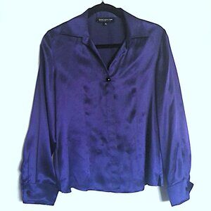 Jones New York Collection Petite Top 100% Silk Royal Blue EUC Sz 8 P